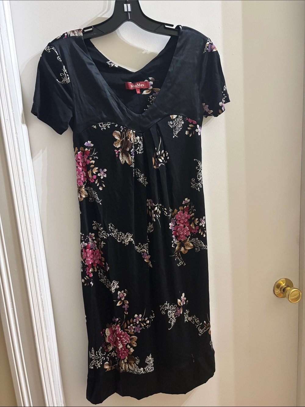 MaxMara Black Floral Midi Dress with Pink & Brown Accents